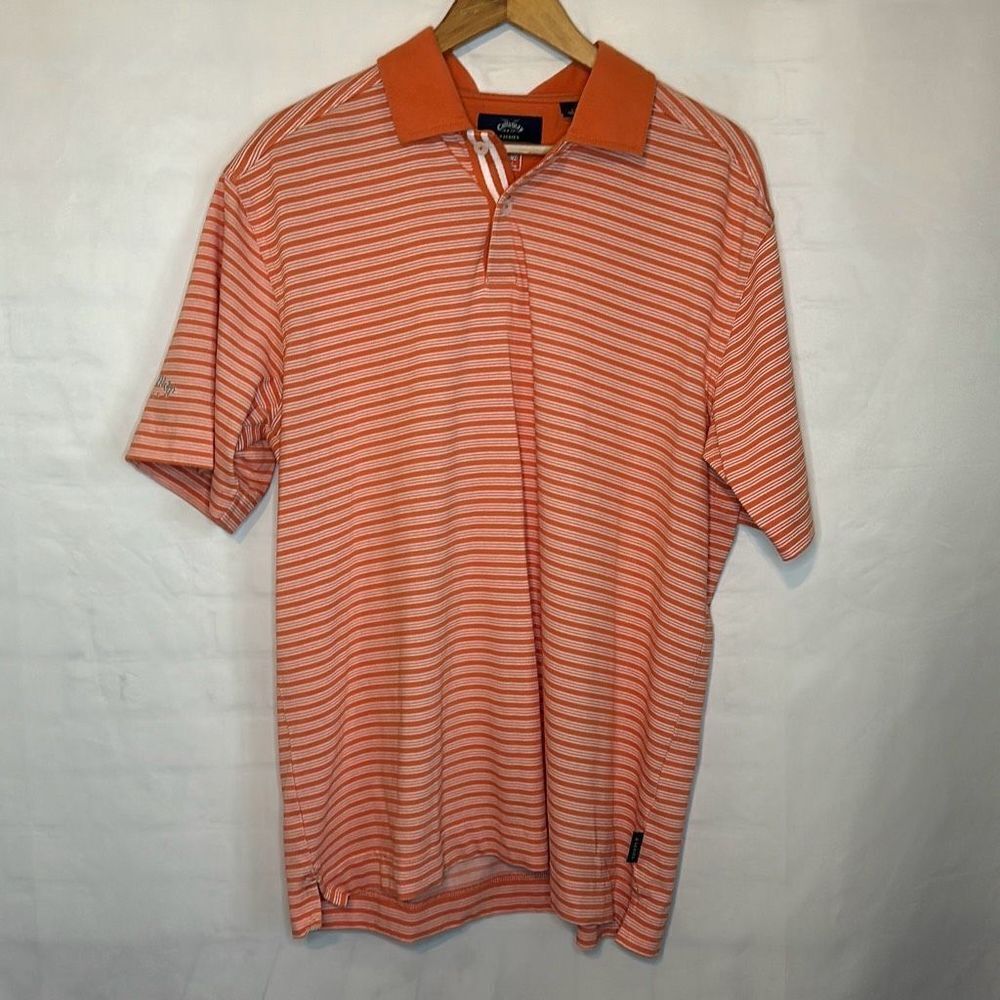 Callaway Mens Orange White Striped Golf Polo Short‎ Sleeve Shirt size L LOOK